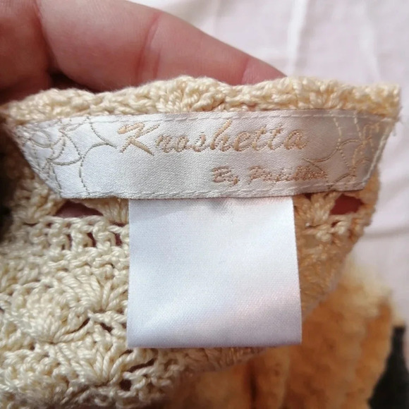 Vintage Scalloped Knit Short Sleeve Button Cardigan Cottage Grandma Small - Picture 11 of 16